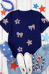 Blue Sequin USA Flag Bow Star Graphic Crewneck T Shirt