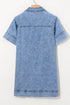 Blue Short Sleeve Collared Patched Pocket Denim Mini Dress
