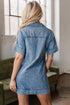Blue Short Sleeve Collared Patched Pocket Denim Mini Dress