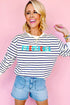 Blue Stripe Chenille FIRECRACKER Embroidered Sweatshirt