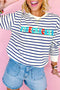 Blue Stripe Chenille FIRECRACKER Embroidered Sweatshirt