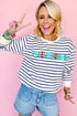 Blue Stripe Chenille FIRECRACKER Embroidered Sweatshirt