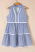 Blue Stripe Sleeveless Notched V Neck Contrast Ric Rac Mini Dress