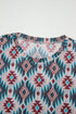 Blue Western Aztec Print Mesh Slim T Shirt