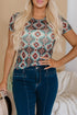 Blue Western Aztec Print Mesh Slim T Shirt