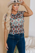 Blue Western Aztec Print Mesh Slim T Shirt