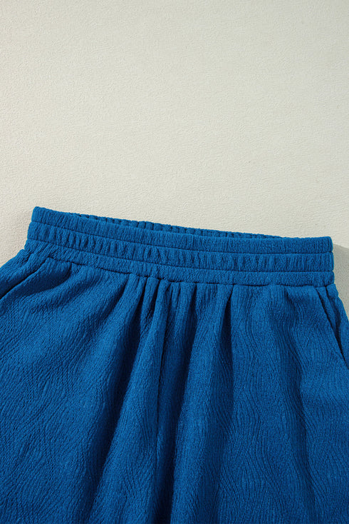 Bluing Solid Textured Crew Neck Short Set