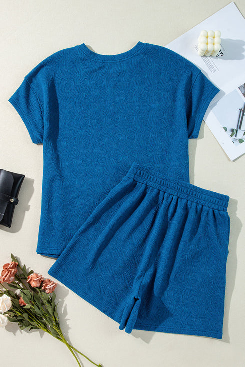 Bluing Solid Textured Crew Neck Short Set