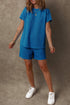 Bluing Solid Textured Crew Neck Short Set