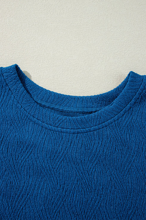 Bluing Solid Textured Crew Neck Short Set