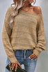 Boat Neck Drop Shoulder Pointelle Knit Sweater