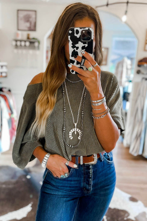 Boatneck Batwing Sleeve Cording Blouse