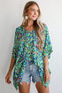 Bohemian Abstract Patterned V Neck Loose Fit Tunic Blouse