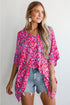 Bohemian Abstract Patterned V Neck Loose Fit Tunic Blouse