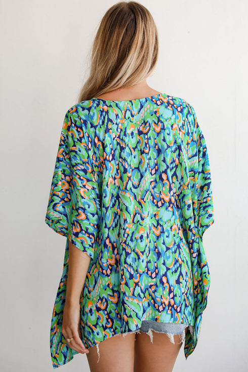 Bohemian Abstract Patterned V Neck Loose Fit Tunic Blouse