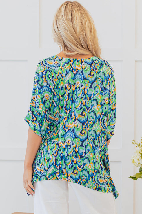 Bohemian Abstract Patterned V Neck Loose Fit Tunic Blouse