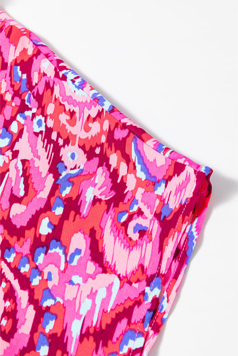 Bohemian Abstract Patterned V Neck Loose Fit Tunic Blouse