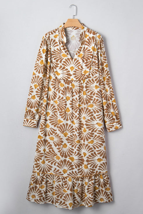 Bohemian Abstract Plant Print A Line Maxi Dress