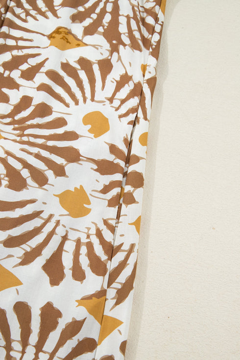 Bohemian Abstract Plant Print A Line Maxi Dress