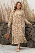 Bohemian Abstract Plant Print A Line Maxi Dress