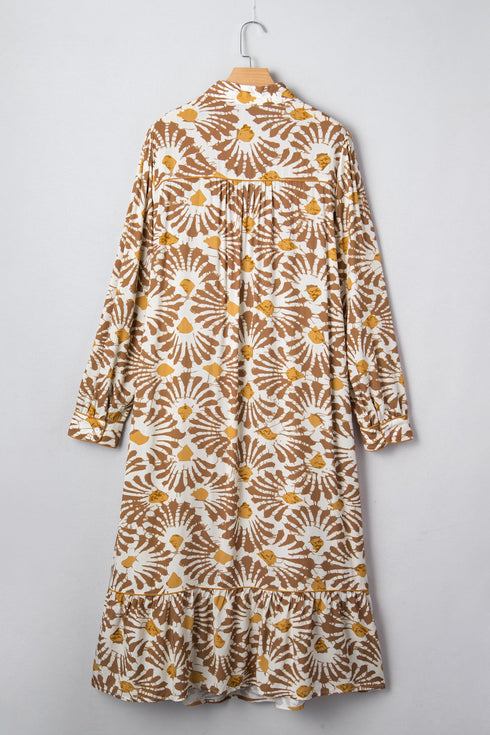 Bohemian Abstract Plant Print A Line Maxi Dress
