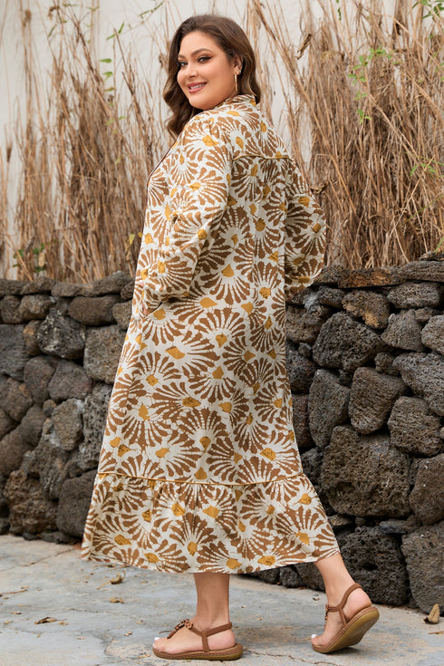 Bohemian Abstract Plant Print A Line Maxi Dress