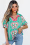 Bohemian Abstract Print Collared Long Sleeve Blouse