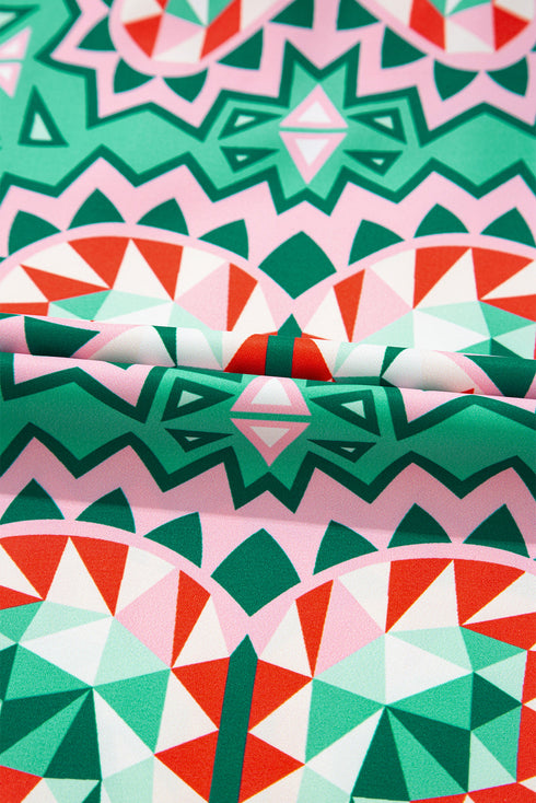 Bohemian Abstract Print Collared Long Sleeve Blouse