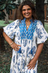 Bohemian Abstract Print Contrast Trim Tassel Tie Floral Dress