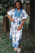 Bohemian Abstract Print Contrast Trim Tassel Tie Floral Dress
