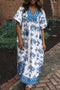 Bohemian Abstract Print Contrast Trim Tassel Tie Floral Dress