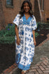 Bohemian Abstract Print Contrast Trim Tassel Tie Floral Dress