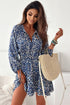 Bohemian Abstract Print Lace Up Long Sleeve Mini Dress