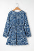 Bohemian Abstract Print Lace Up Long Sleeve Mini Dress