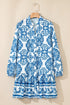 Bohemian Abstract Print Notch Neck Button Up Mini Dress