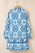 Bohemian Abstract Print Notch Neck Button Up Mini Dress