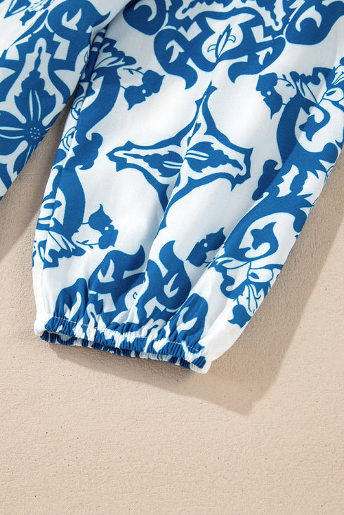 Bohemian Abstract Print Notch Neck Button Up Mini Dress