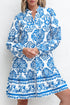 Bohemian Abstract Print Notch Neck Button Up Mini Dress