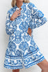 Bohemian Abstract Print Notch Neck Button Up Mini Dress