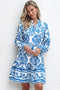 Bohemian Abstract Print Notch Neck Button Up Mini Dress