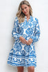 Bohemian Abstract Print Notch Neck Button Up Mini Dress