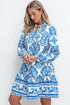 Bohemian Abstract Print Notch Neck Button Up Mini Dress