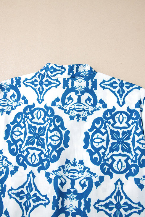 Bohemian Abstract Print Notch Neck Button Up Mini Dress