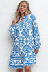 Bohemian Abstract Print Notch Neck Button Up Mini Dress