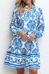 Bohemian Abstract Print Notch Neck Button Up Mini Dress
