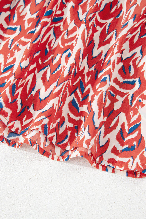 Bohemian Abstract Print Notch Neck High Waist Maxi Dress