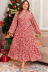 Bohemian Abstract Print Notch Neck High Waist Maxi Dress