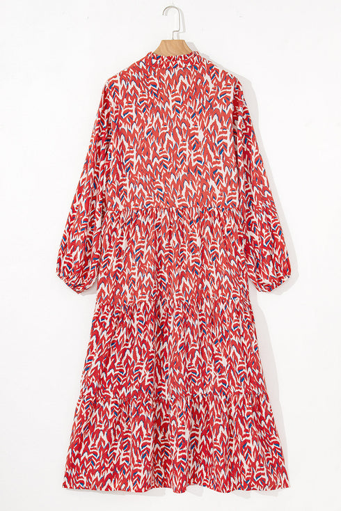 Bohemian Abstract Print Notch Neck High Waist Maxi Dress