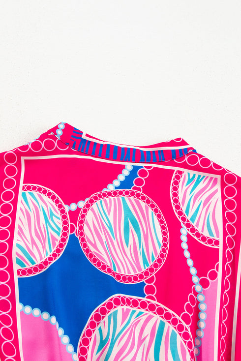 Bohemian Abstract Print Puff Sleeve Drawstring Ruffled Mini Dress