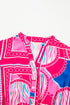 Bohemian Abstract Print Puff Sleeve Drawstring Ruffled Mini Dress